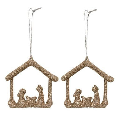2 Set Champagne Glitter Nativity Ornaments - The Fox Decor